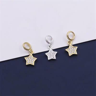S925 Sterling Silver Five-Pointed Star Pendant Necklace Charm with Inlaid Diamond.