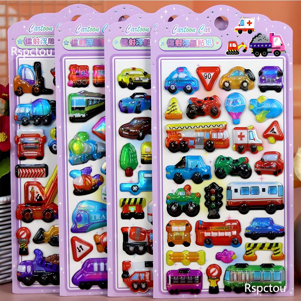 

4pcs Funny Transportation Vehicles Car Laser Relief Stickers Train Airplane Ship Cartoon 3D Puffy Decals Phone Notebook Sticker