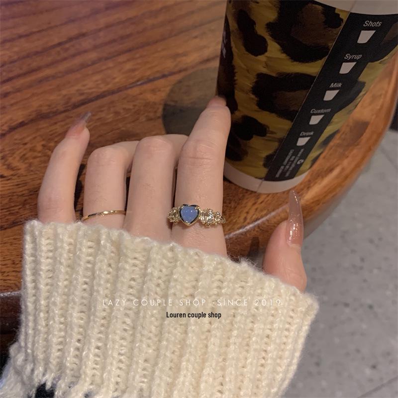 Double Row Pave Diamond Adjustable Open Ring - Women's Trendy Cold Style Niche Design