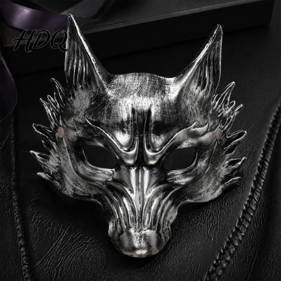 Wolfsmaske für Halloween Schwarz Gold Maske 3D PU-Schaum Mardi Gras Party Kostümzubehör Requisite Leichtes Cosplay Maskenball Kopfschmuck,