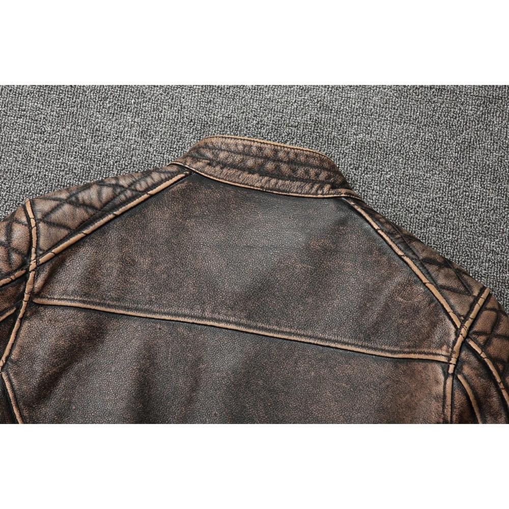 Chinesische Größe Vintage Männer Lederjacke dick 100% echtes Rindsleder Bikerjacke Slim Fit Männer Motorradmantel Herbst asiatische Größe S-5XL M419