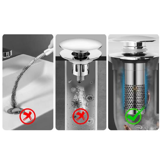 Bathroom Sink Stopper Pop-up Drain Strainer Hair Debris Catcher Sink
