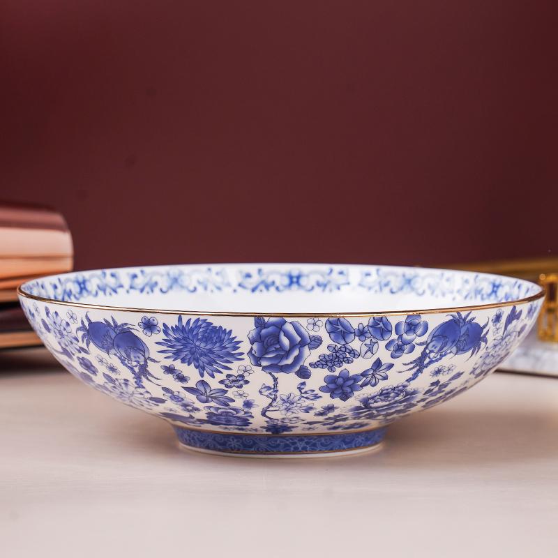 1 szt. Pałacowe stylowe emaliowane naczynia ceramiczne miski 8 cali, złote obramowanie retro miski miski na makaron do kuchni restauracyjnej