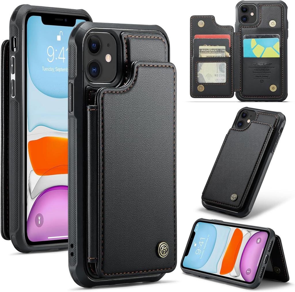 IPhone Wallet Protective Case with Card Holder, RFID Shielding, Men's and Women's Shock-absorbing Leather Bracket, Durable Protective Phone Case