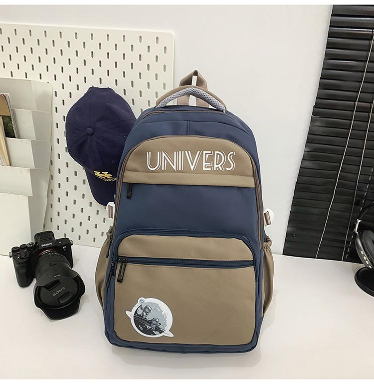 

Fashion retro multi-compartment schoolbag female high school student large capacity contrasting color backpack travel backpack male темно-синий