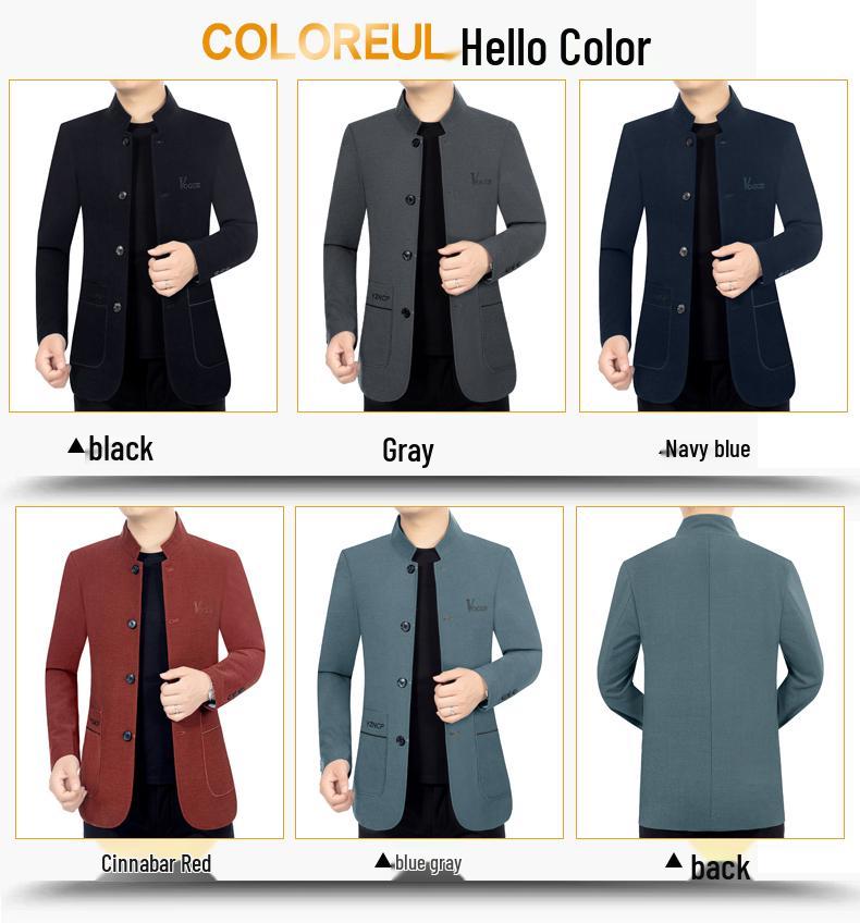 Pierre Cardin Men's Woolen Stand-Up Collar Jacket – Spring/Autumn Business Casual for Middle-Aged Dads.