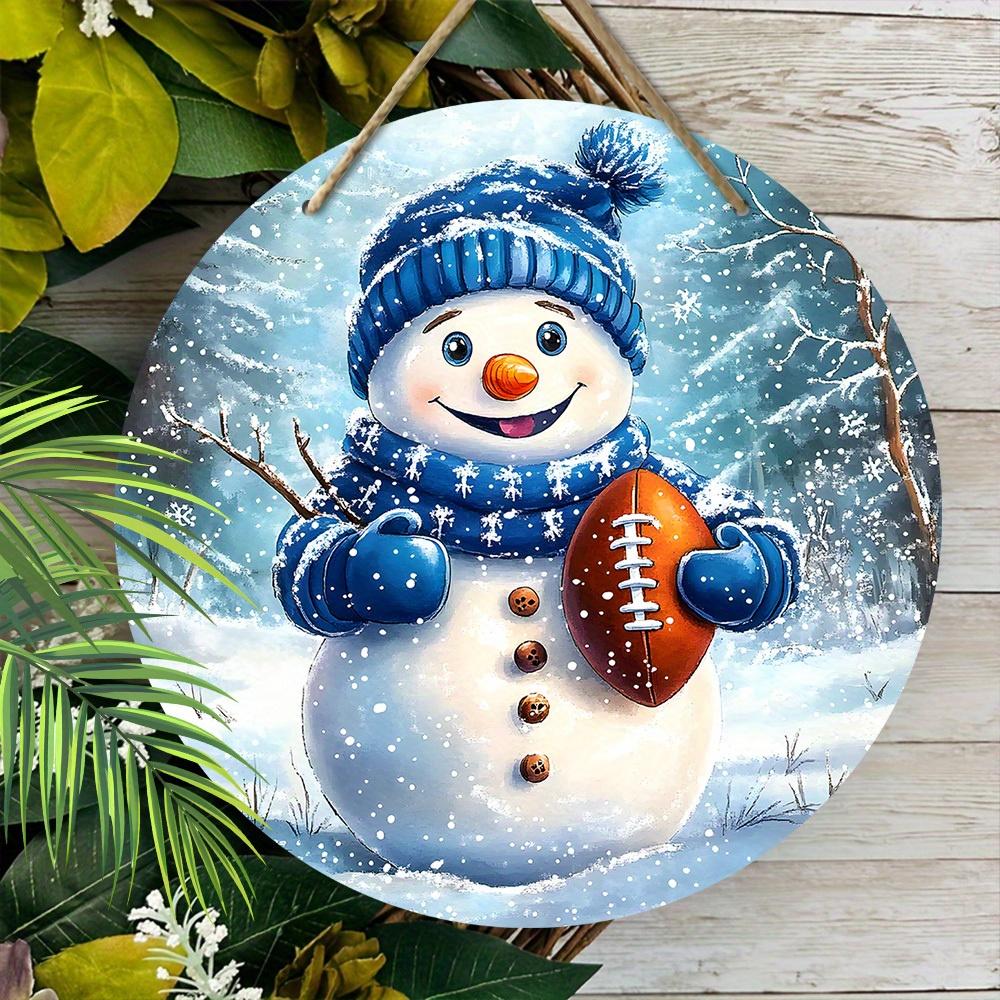 Cute Winter Wonderland Wooden Christmas Sign with Adorable Snowman Rugby Pattern, Ideal for Front Door Wall Hanging Decor, Ideal Christmas Gift