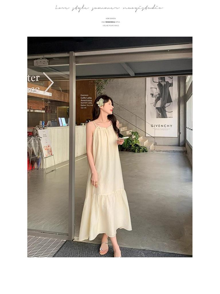 Loose Waist Off-Shoulder Camisole Dress - Women's Summer A-Line, High-End, Vacation Style, Super Fairy, Long Dress.