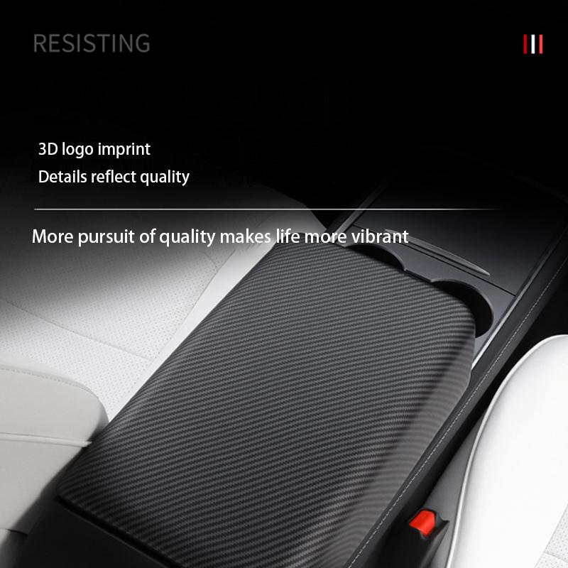 For Tesla Model Y Juniper 2025 Model 3 Highland Carbon Fiber ABS Case Center Console Arm Rest Lid Central Armrest Box Pad Cover JI4