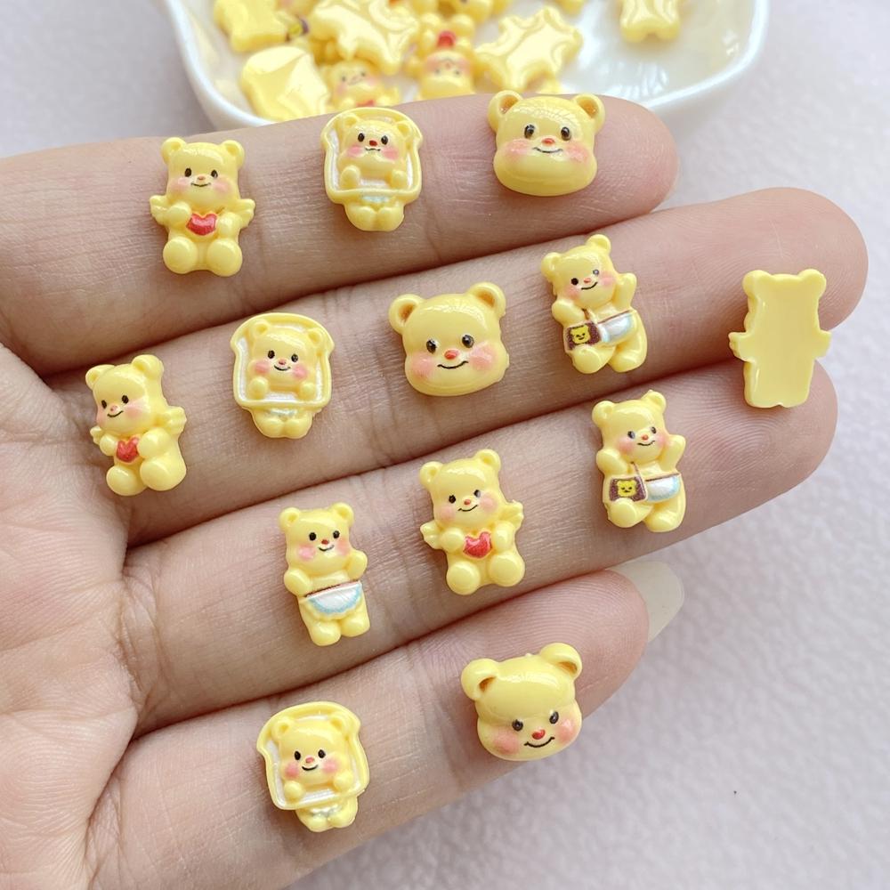 50Pcs Cute Mini Cartoon Bear Nail Art Resin Designer Charms DIY Craft For Nail 3D Decorations Jewelry