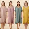 Summer Women's Modal Ruched Round Neck Short Sleeve Sleep Dress Ruffle Hem Loose Plus Size Flattering Loungewear Nightgown