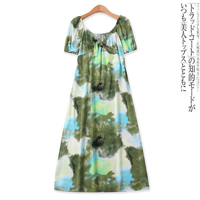 

Женское платье тай-дай с бантом и разрезом, с коротким рукавом Picture Color S
