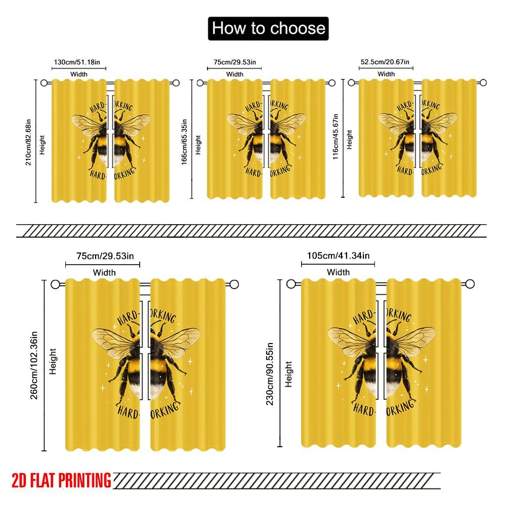 2pcs 2D Flat Printing Drapes Hard-working Bee Polyester Without Electricity Festive Wall Decor Use for Photo Booth Props