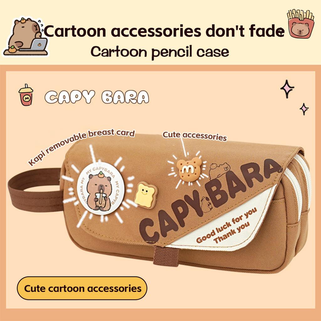 Cute Capybara Cartoon Pen Pouch Large Capacity Hand Carry Pencil Case School Student Organizer Bag