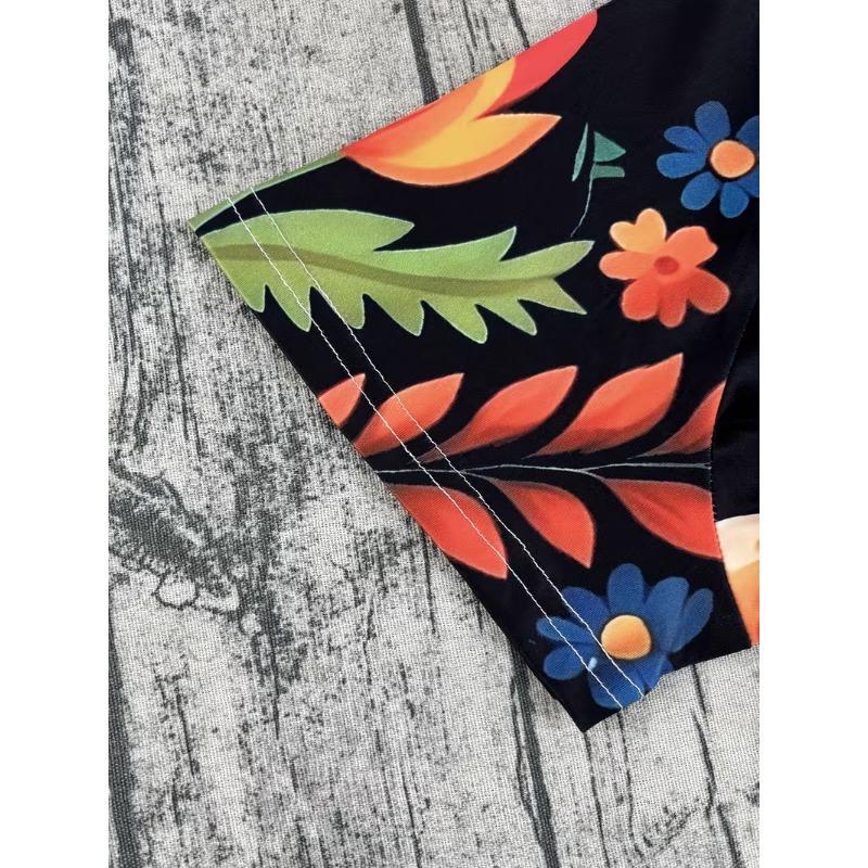 3D Digital Women's Retro Colorful Flower Printed T-shirt Short Sleeve Round Neck Summer Top Full Body Flower Pattern