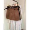 Plus Size Coffee Brown High-Waisted Faux Suede A-line Short Skirt