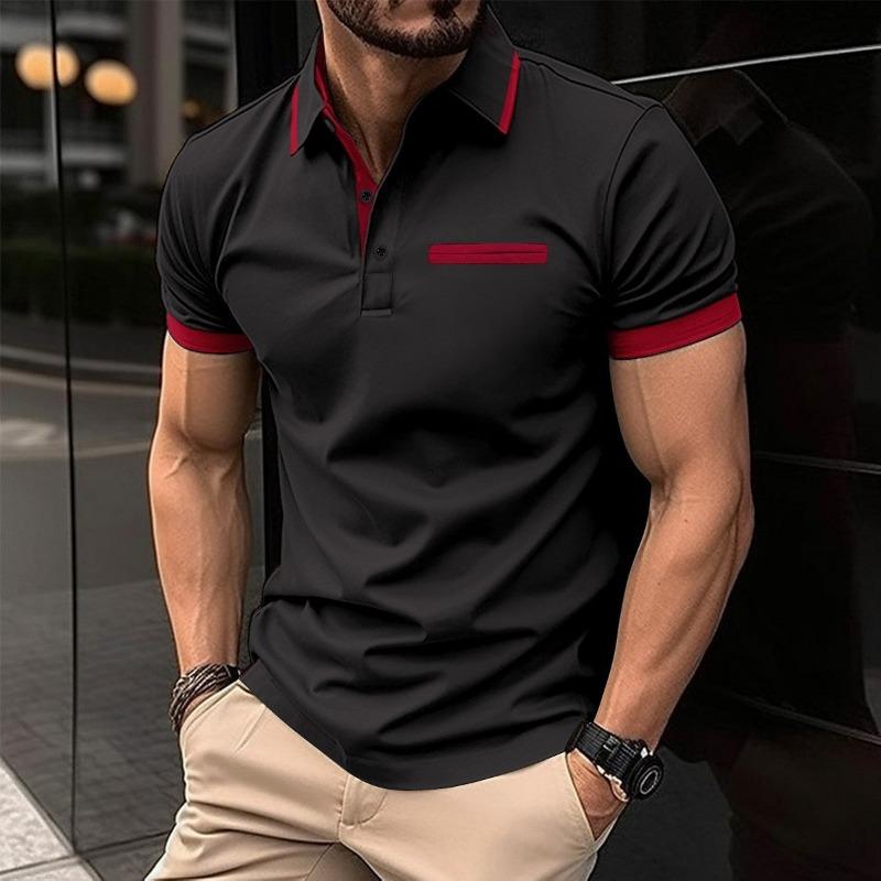 Men s Contrast Trim Short Sleeve Polo Shirt S чёрный