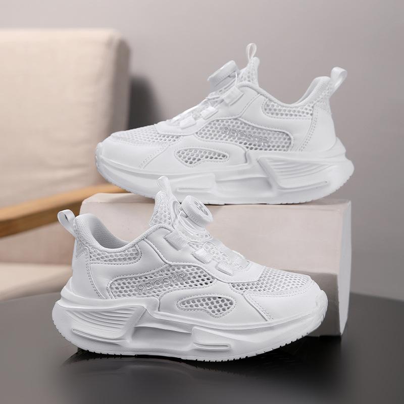 Boys white shoes 2025 summer hollow children s mesh shoes medium and large children s white shoes casual sports shoes 29