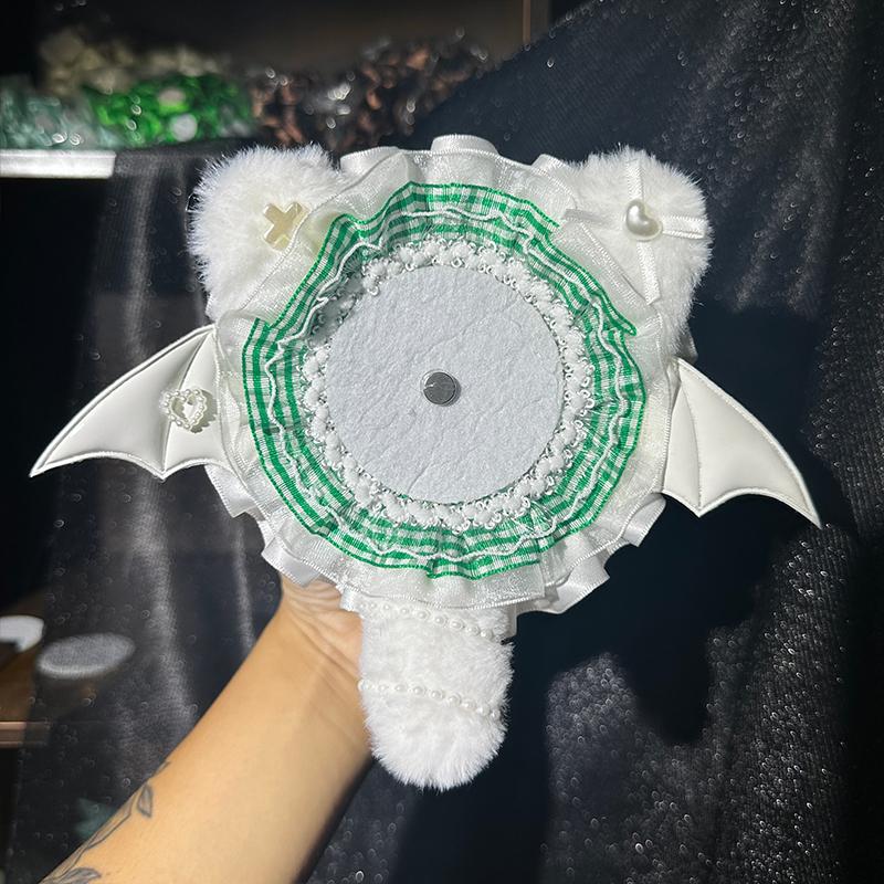 Lace Trim Baji Support Plush Long Tail Ear Itabag Badge Holder Lolita Decoration Handmade Badge Support Photocard Protect Cover
