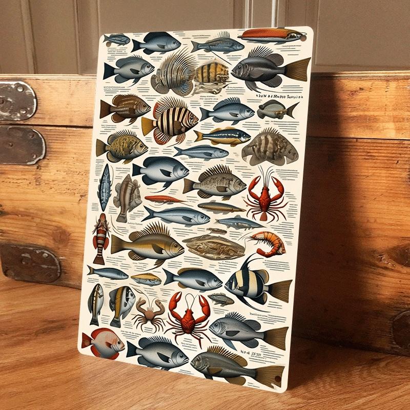 

1 piece of vintage marine life illustration tin painting, suitable for living room and entryway decoration, European vintage sty (as the picture,20x30cm)