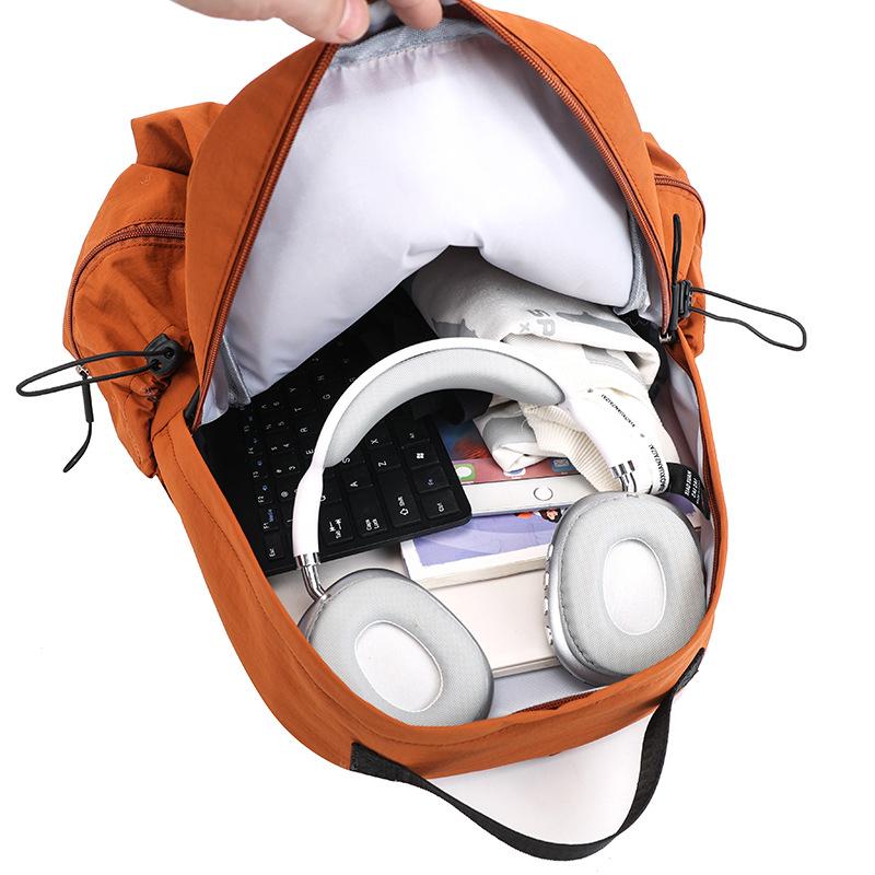 Casual Pleated Nylon Canvas Backpack Japanese and Korean Drawstring Back Shoulder Bag Harajuku Style Large Capacity Student Backpack