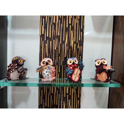 Set of 4 Owls Playing Musical Instruments Showpiece Figurines Garden Statues Decoration Items for Home Outdoor Decorations (Multicolor)
