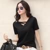 Korean Style V-Neck Black Loose Casual Summer T-Shirt for Women