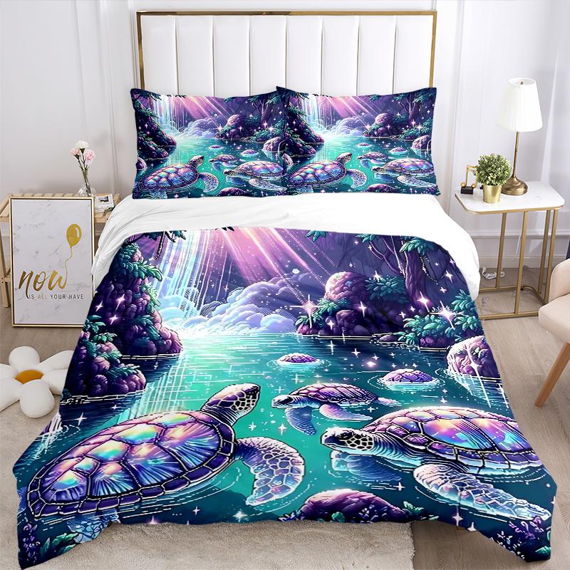 3pcs Anime Turtle Fantasy Bedding Set - Includes One Quilt Cover and Two Pillowcases (No Core) - Perfect for Bedroom Decor and Guest Room Accessories,