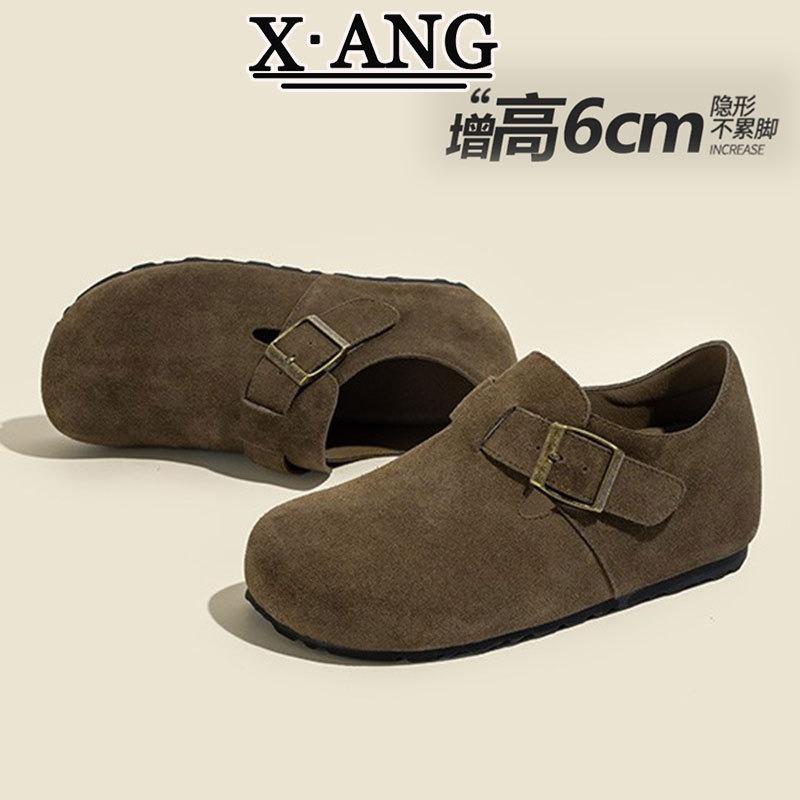 Leather inner height increase all-inclusive women's shoes spring and summer new one-pedal lazy single shoes