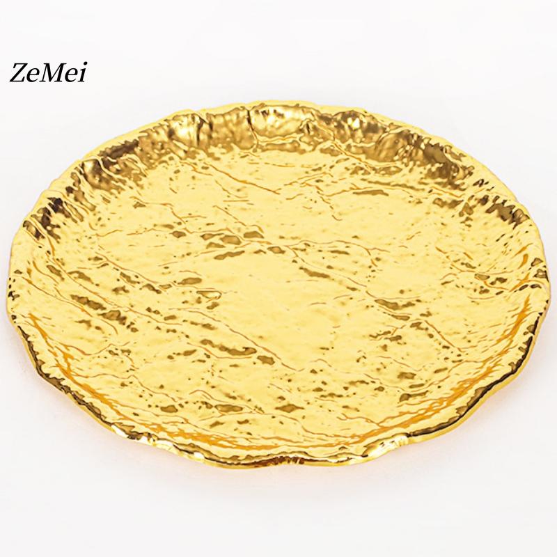 Round Fruit Plate,European-Style Bark Texture Patterned Metal Cake Tray,Tea Dessert Home Living Room Snack Plate Decoration