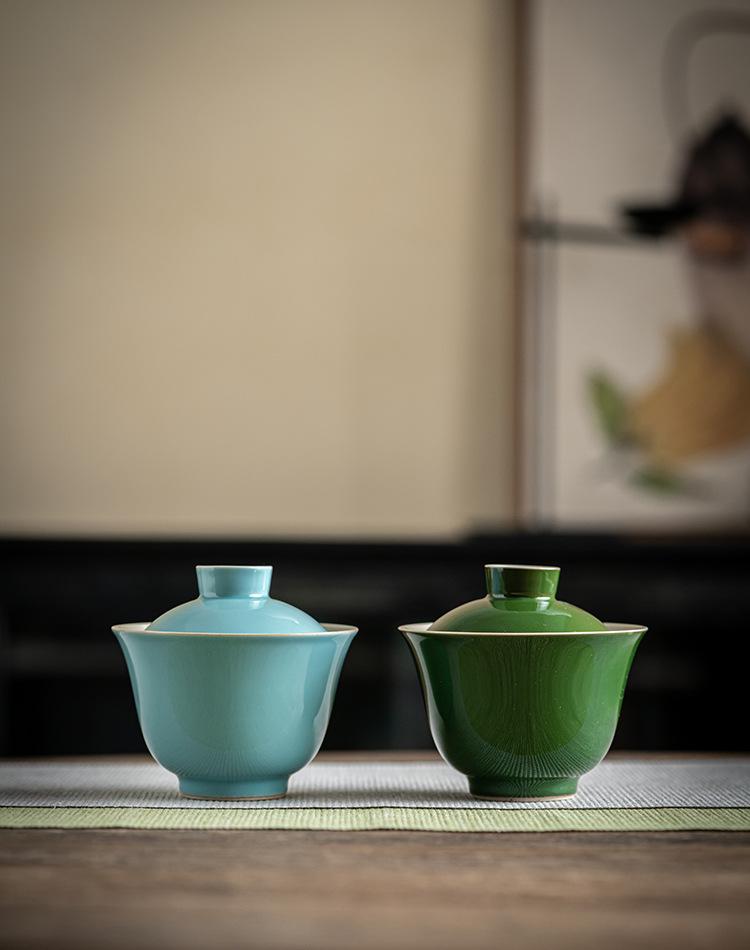 Chinese Emerald Green Gaiwan Anti Scalding Vintage Tea Tureen Household Tea Brewing Cover Bowl Tea Items Decoration Gifts