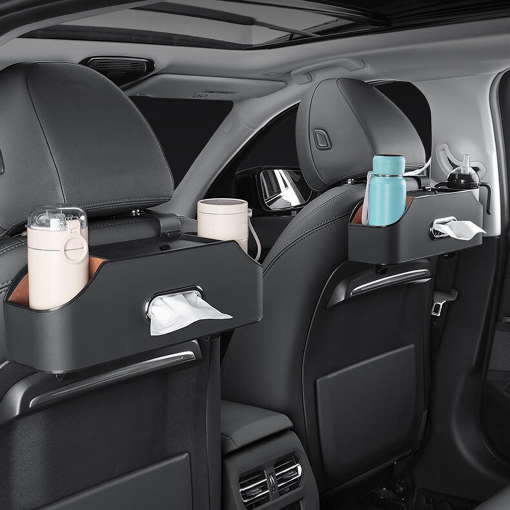 Car Back Seat Organizer with 2 Drink Cup Holder Tissue Box and Storage Box Hook Multi-functional Storage Box