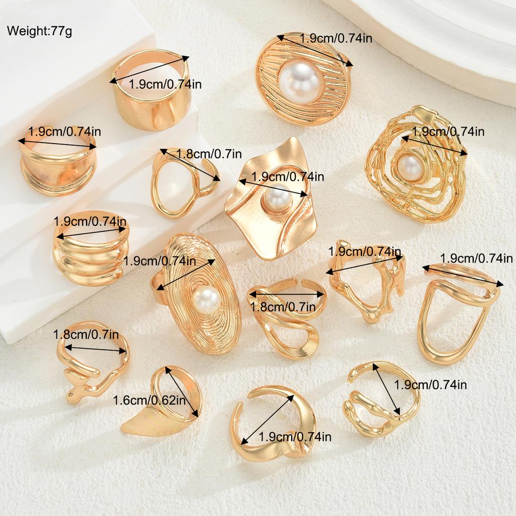 15er Set Punk Glatte Geometrische Offene Ringe Für Damen Übertriebene Asymmetrische Goldfarbe Florale Dicke Chunky Ringe Party Schmuck