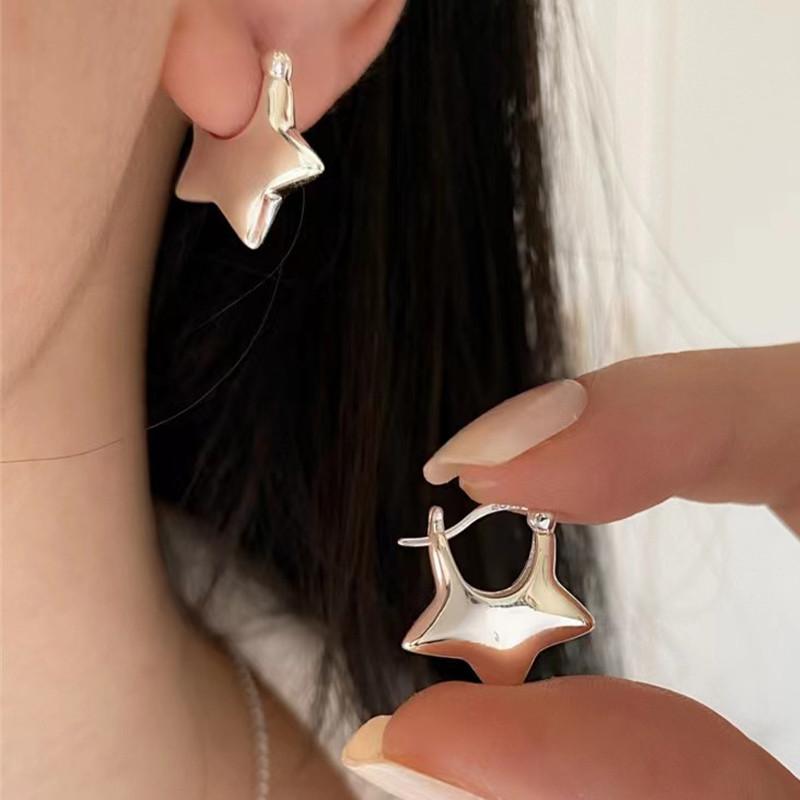 Trend Color Plated Hollow Star Hoop Earring For Women Fashion Vintage Accessories Aesthetic Jewelry Gift