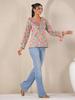 Ice Blue Printed V-Neck Cotton Top