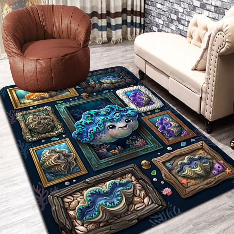 Ocean Shell Gallery Pattern Rug Floor Mat for Living Room or Bedroom Soft and Comfortable Carpet a Gift for Birthday and Holiday.