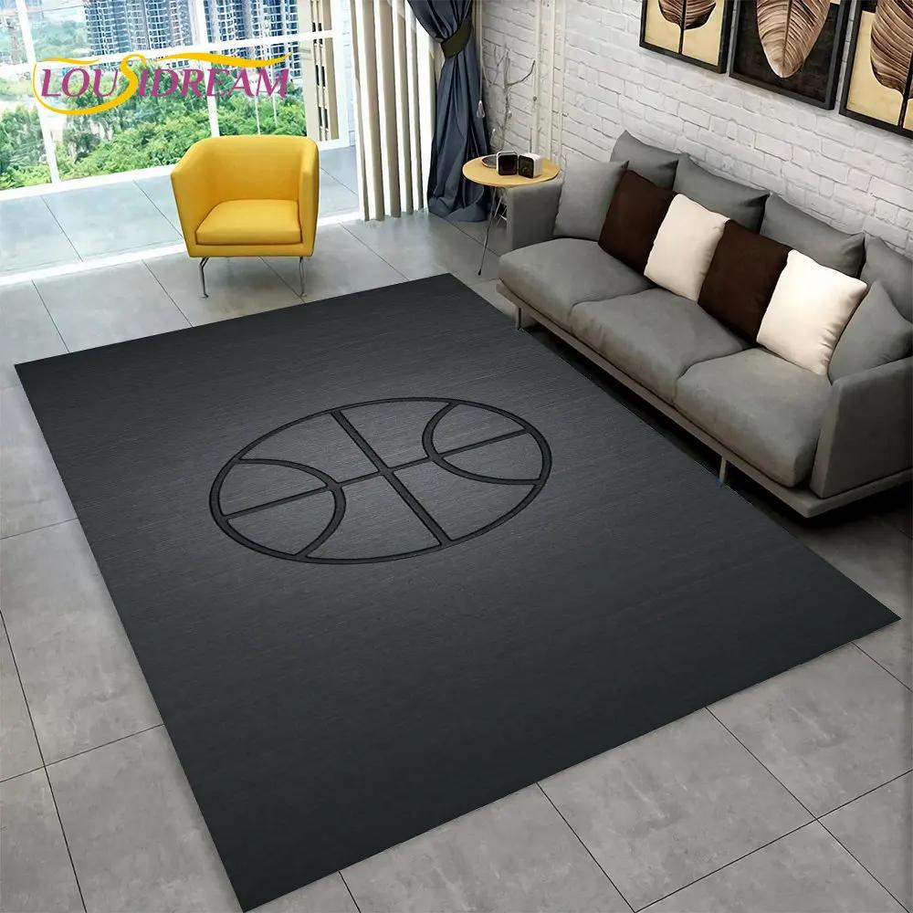 3D Basketball Cour Cartoon Area Rug Large,Carpet Rug for Living Room Bedroom Sofa Playroom Doormat Decor,Kids Non-slip Floor Mat