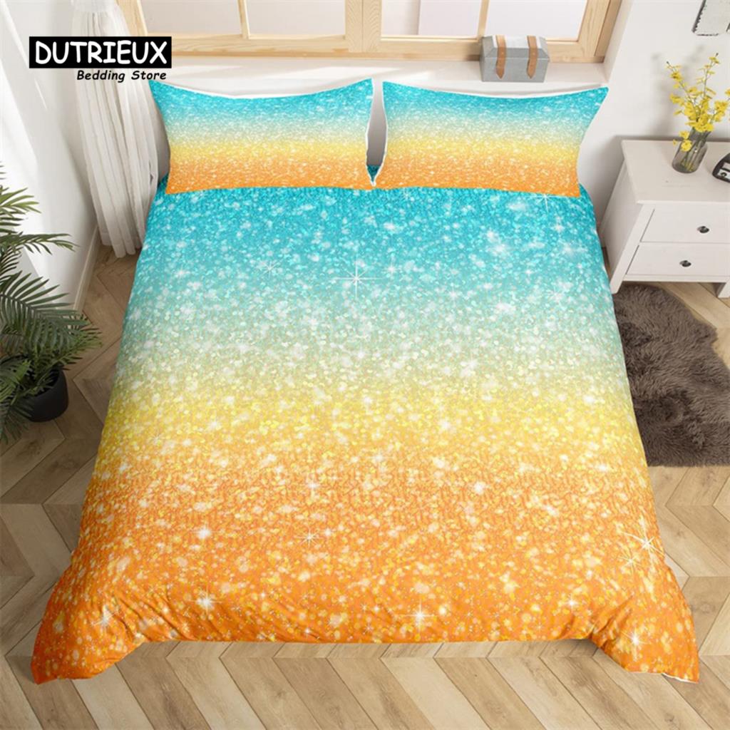 Colorful Glitter Duvet Cover Magical Fantasy Bedding Set Microfiber Fairy Dreamy Gradient Comforter Cover King For Boys Girls