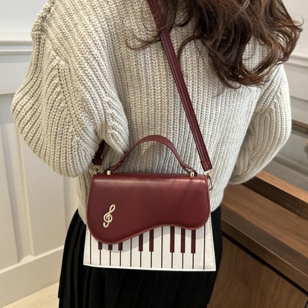 PU Leather Piano Note Crossbody Bag Square Women Handbag Sweet Shoulder Bag  Girls