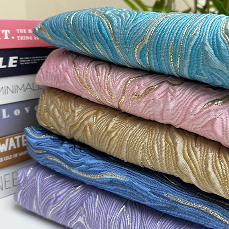 1M Flowing Gold Thread 3D Texture Gold-plated Cotton Satin Fabric Oil Painting Jacquard Fabric For Diy Sewing Dress Cheongsam