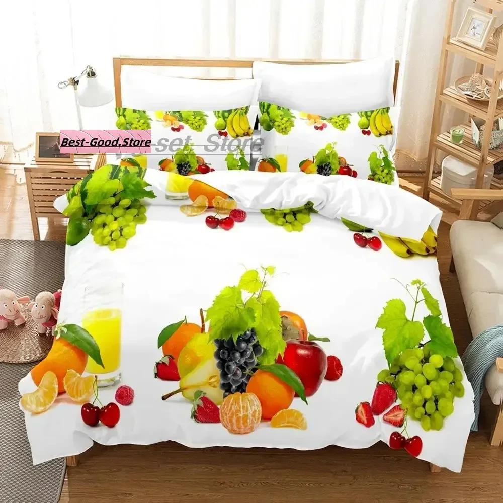 Cartoon Strawberry Vegetables And Fruits Bedding Set Single Twin Full Queen King Size Bed Set Teenager Bedroom Duvetcover S