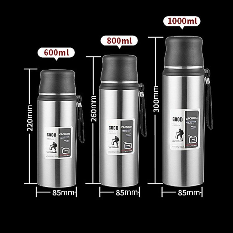 600/800/1000ml Thermos Bottle Stainless Steel Water Bottle with Lid Outdoor Travel Portable Thermal Cup Leakproof Water Cup