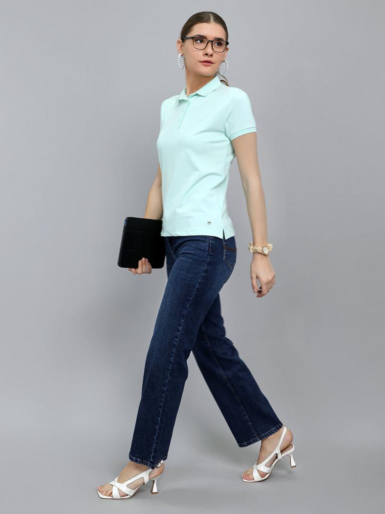 MONTE CARLO Women Regular Fit Light Green Tshirt