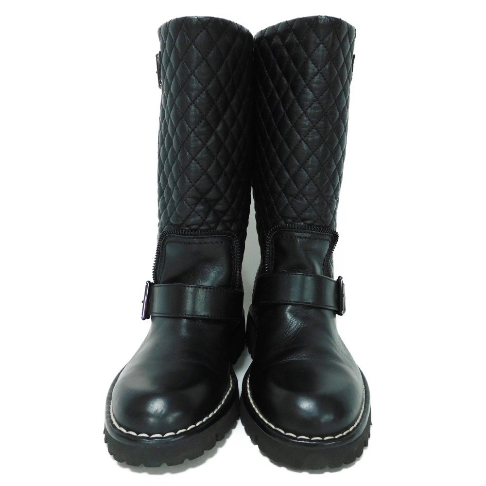 Used Matelasse COCO Mark Engineer G28566 7900 34" Quilted Side Zip Engineer Belt, Size 8.3" (10097) CC Mark Black