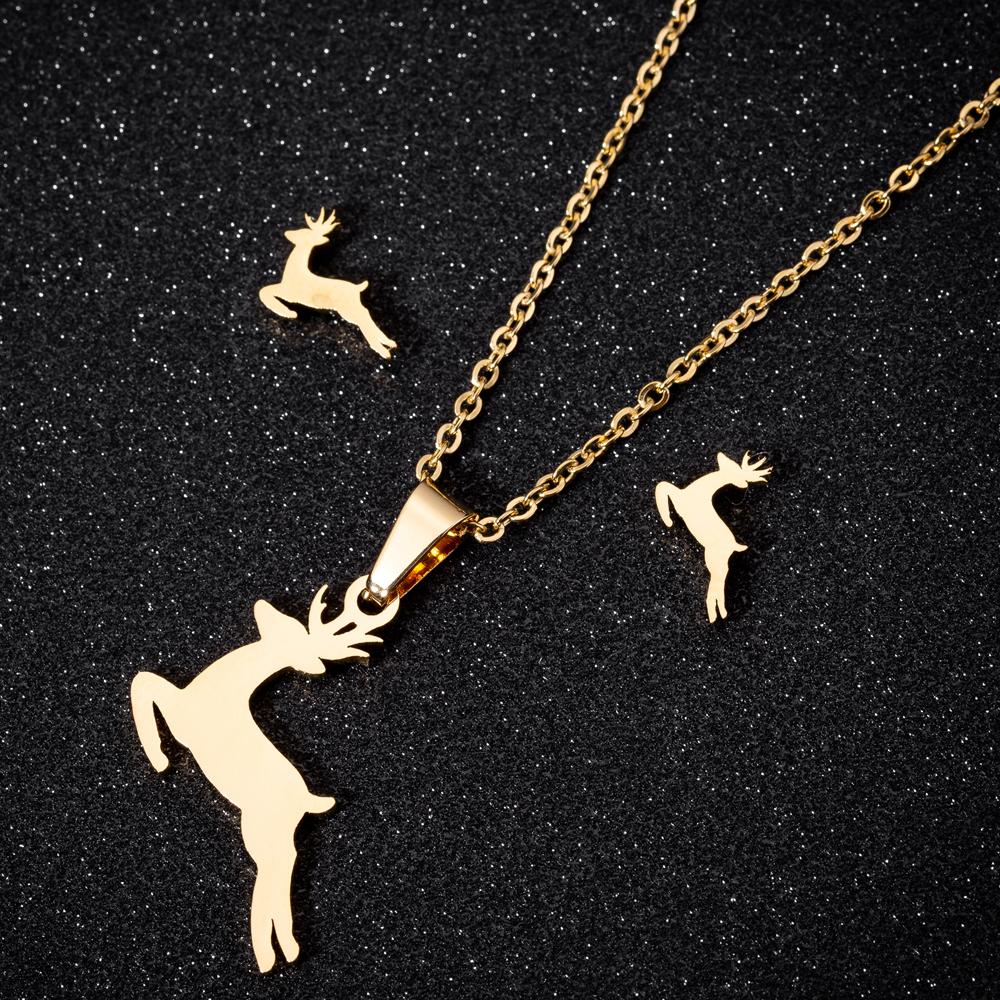 2025 New Wholesale Animals Gold Color Smooth Zircon Set For Women Elephant Necklace And Earring Set Cute Accessories Gift Sets
