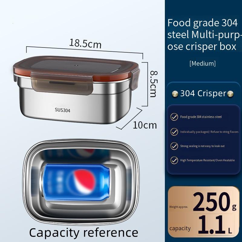 Food Grade 304 Stainless Steel Bento Box - Large Capacity Sealed Storage Box with Handle, for Household Refrigerator & Picnic