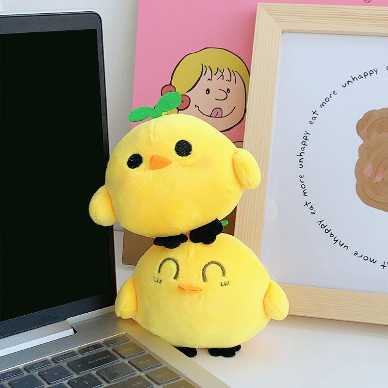 New Creative Small Yellow Chicken Plush Toy Personalized Sprouted Chicken Keychain Cute School Bag Pendant