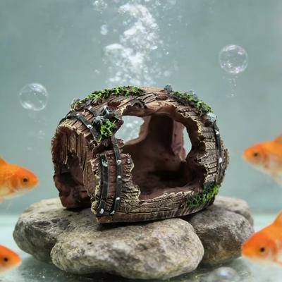 Resin Aquarium Ornaments Decorations 3d Artificial Barrel Cave Resin Ornaments For Fish Tank Aquarium Decoration Background