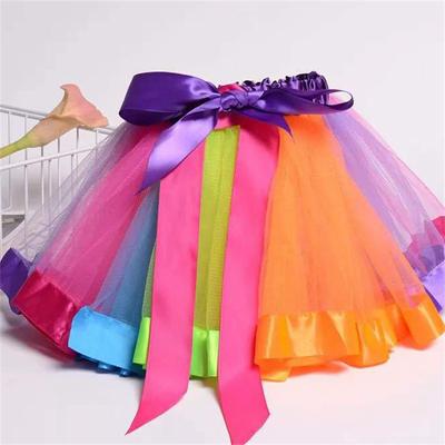 Performance Girl's Rainbow Skirt Mesh Children Dance Pettiskirt Tutu Skirt Rainbow