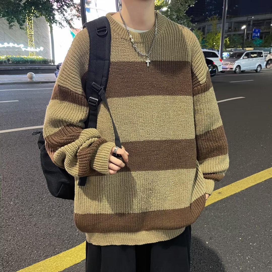 

Унисекс полосатые свитера в японском стиле: Вязаные вещи в стиле ретро Харадзюку для осени/зимы XL кофейный